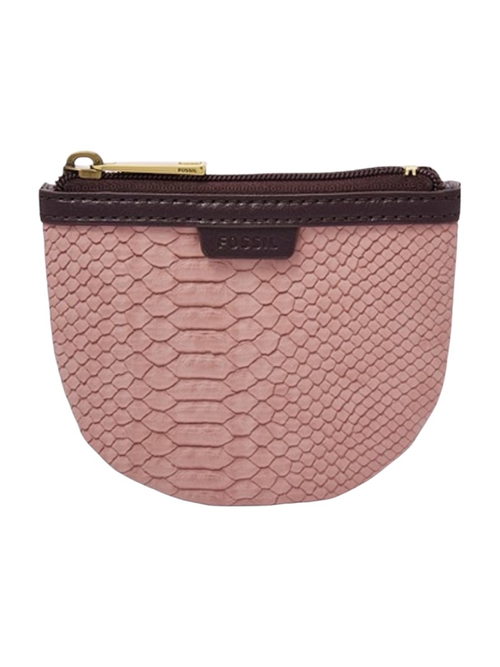 Fossil Sofia U Pouch Pink Snake Embossed Leather Coin Purse Wallet EUC